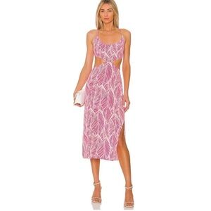 Lovers + Friends Pink Leaf-Print Cutout Midi Dress